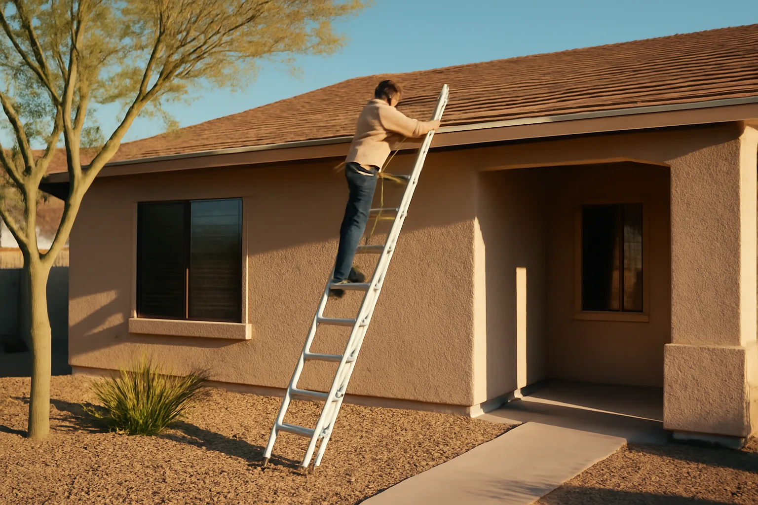 Installer fitting a metal leaf guard on a Phoenix home gutter